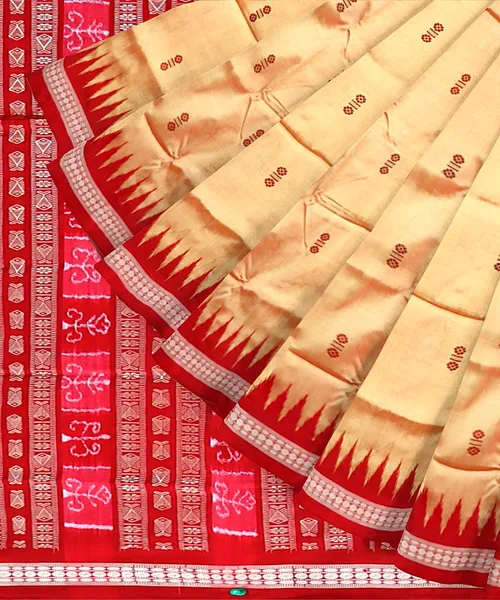 Handloom Bomkai Silk Saree, Beige and Red